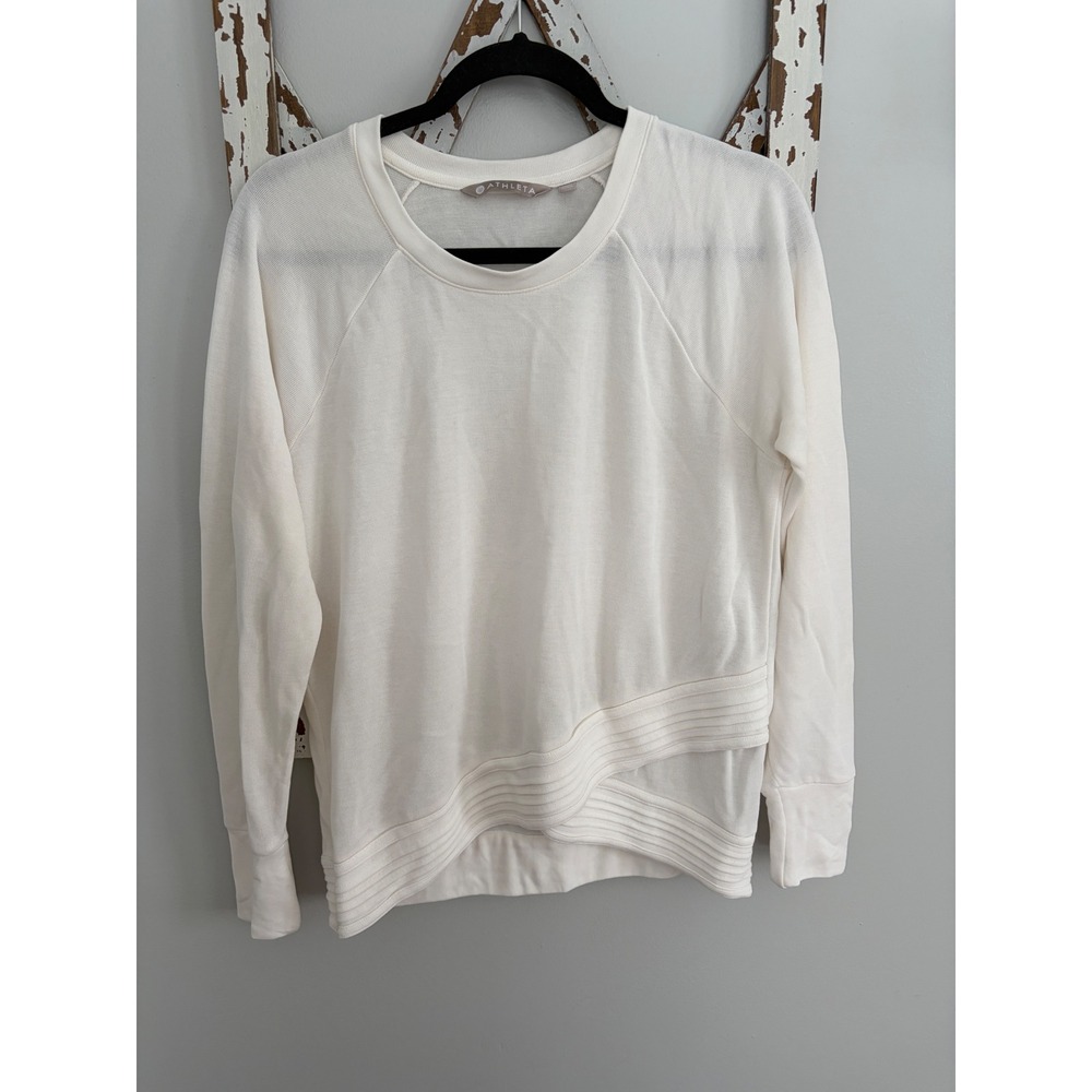 Athleta Serenity Criss Cross Sweatshirt Top Modal Pullover Ivory Size Medium